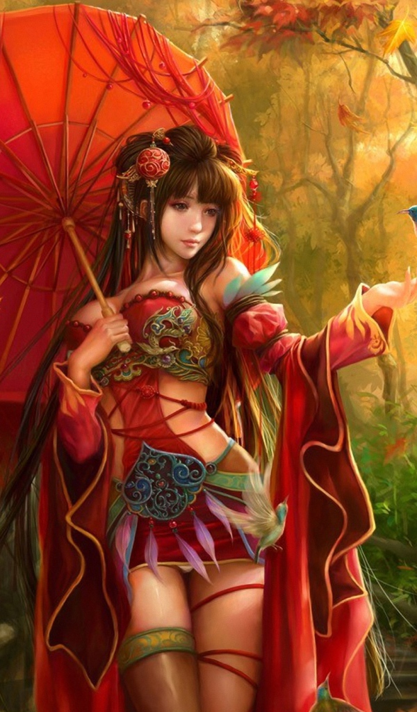 Девушка с красным зонтом