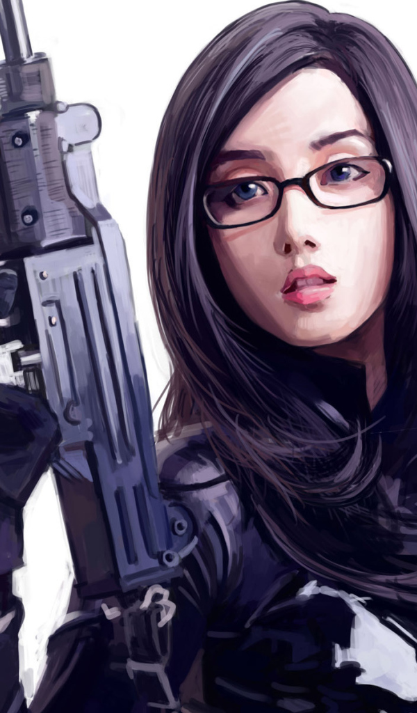 Девушка в очках и с оружием
