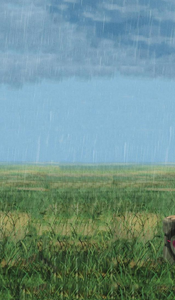 Девушка под дождем на поле