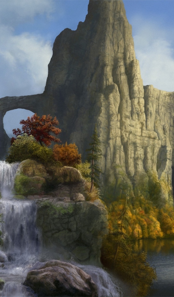 Горный пейзаж с водопадом