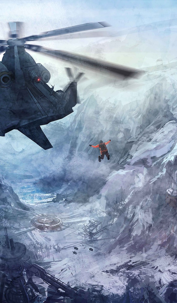 Человек прыгнул из вертолета