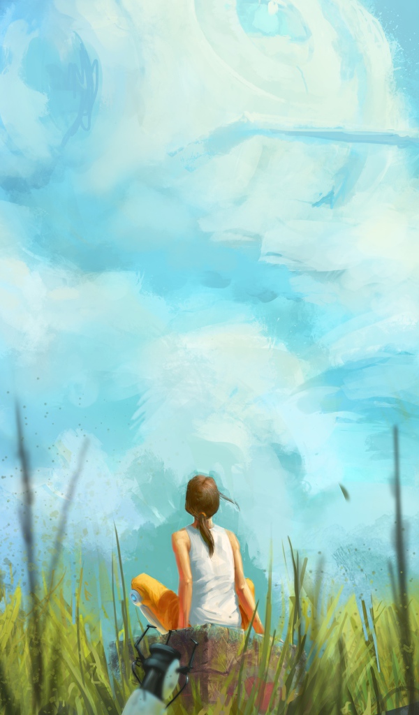 Девушка смотрит на облака