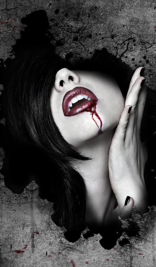 Кровь на губах у девушки вампира