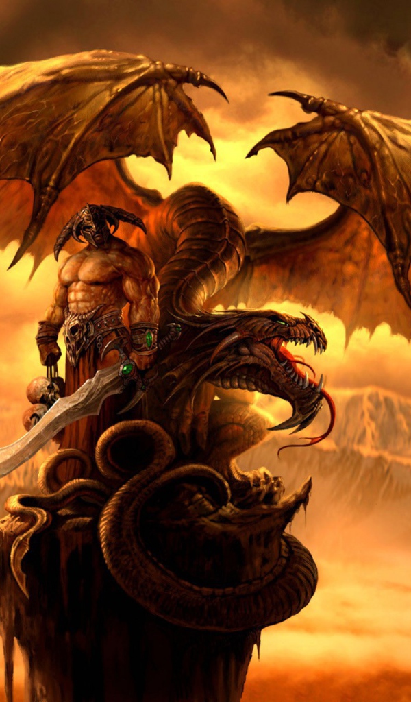 Монстр с мечом и дракон