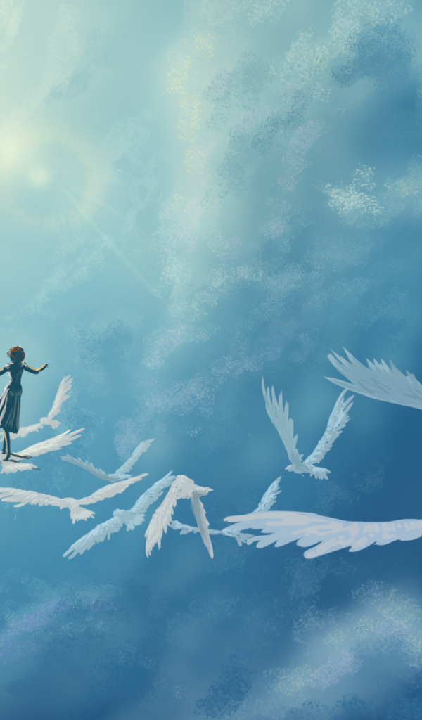 Девушка на белых птицах