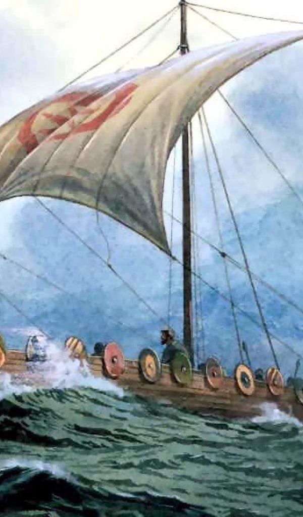 Лодка викингов в бурном море