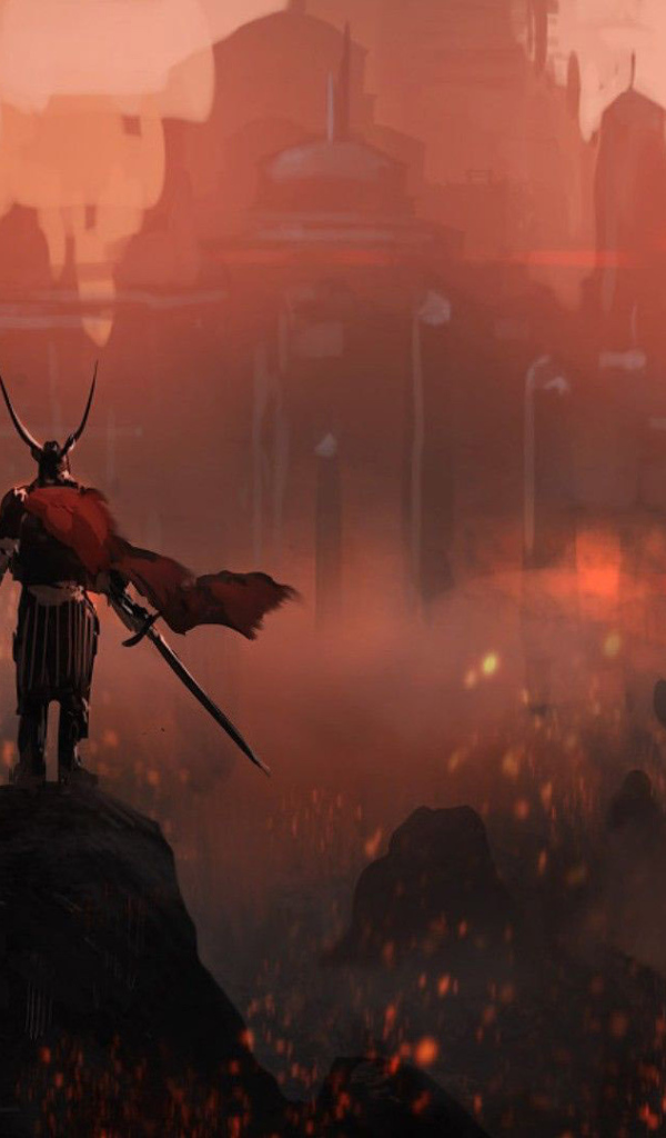 Викинг на фоне горящего города