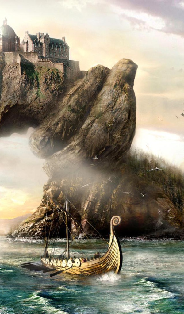 Викинги у скалы