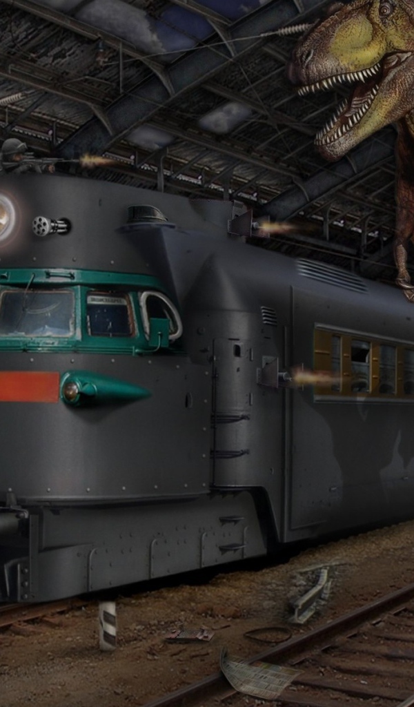 Динозавр обгоняет поезд