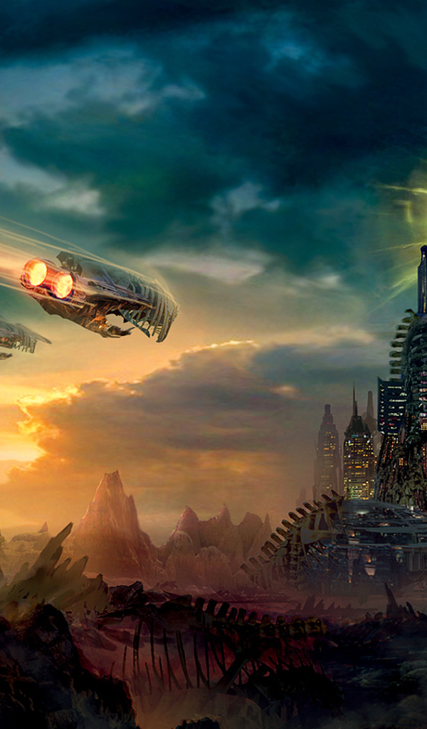 Космические корабли летят к городу