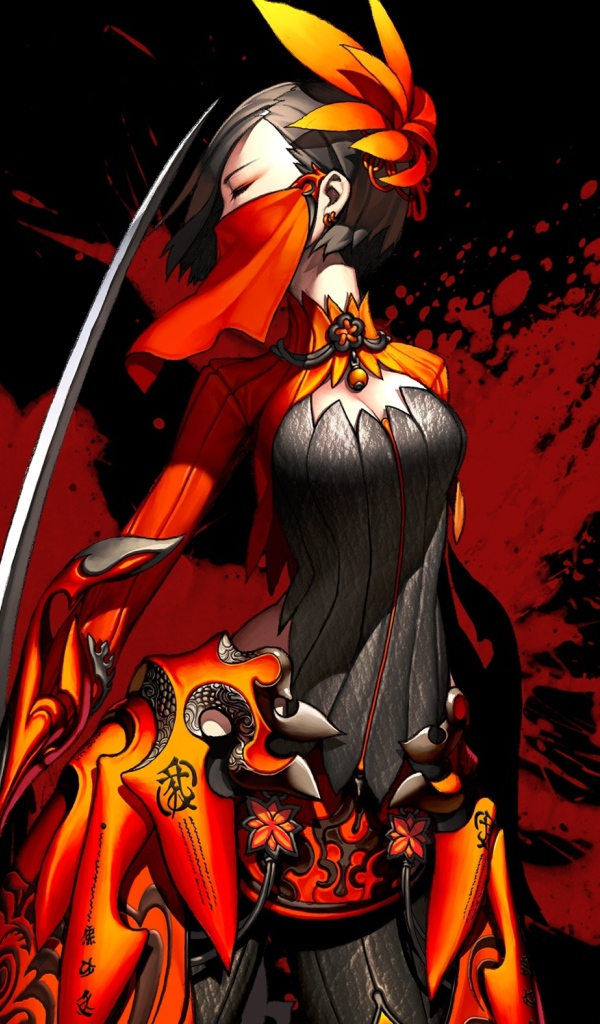 Девушка с мечом и брызги крови