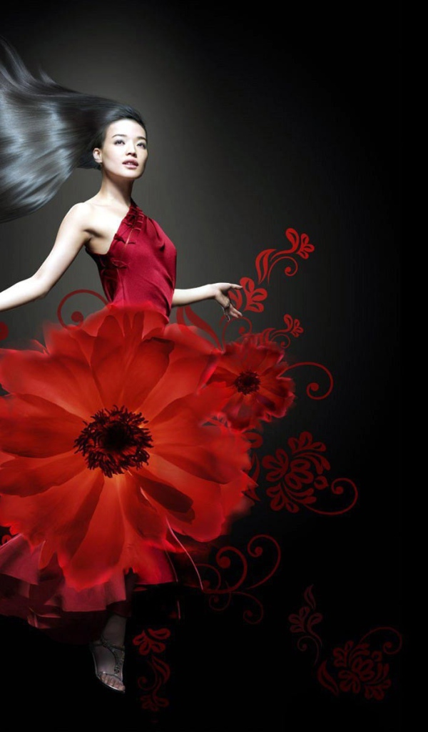 Девушка в красных цветах