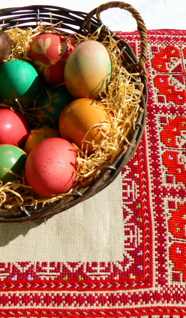 Корзина яиц на вышивке на Пасху