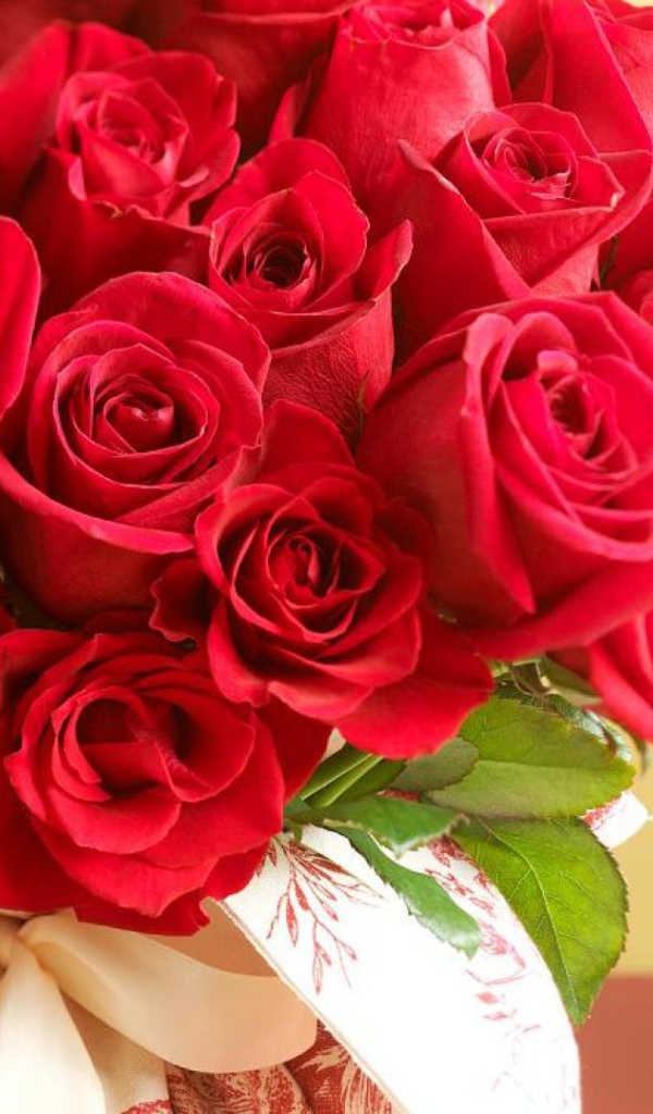 Букет красных роз на 8 марта на пастельном фоне