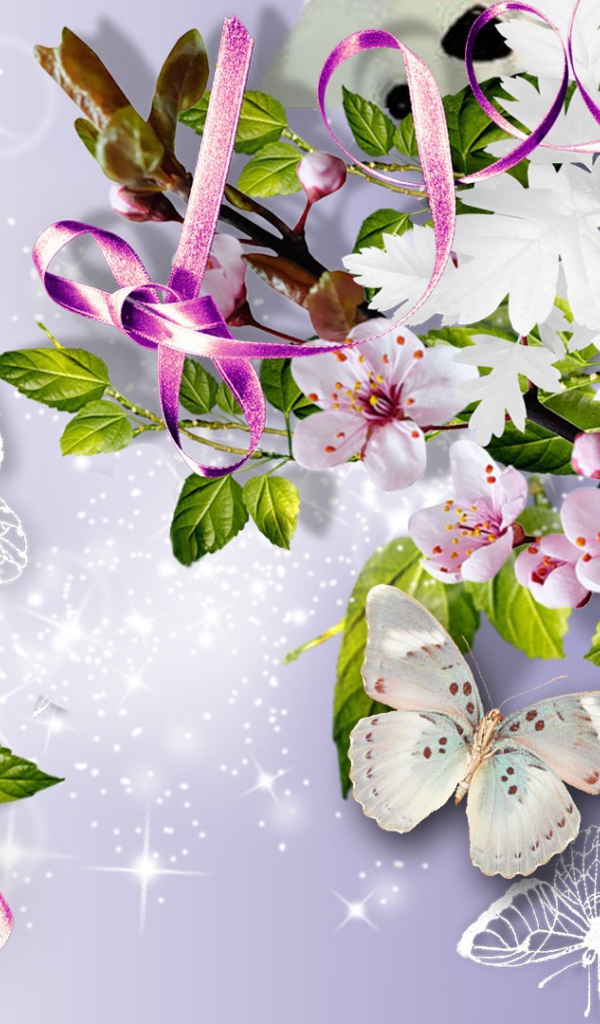 Фиолетовая роза и бабочки, картинка на восьмое марта