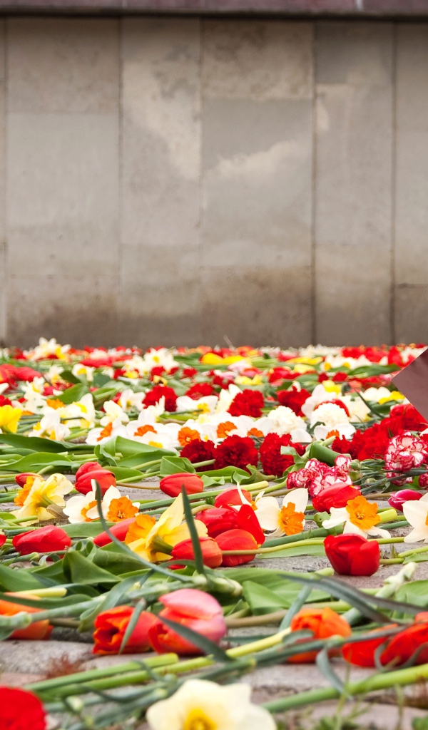 Цветы у памятника в День Победы 9 мая