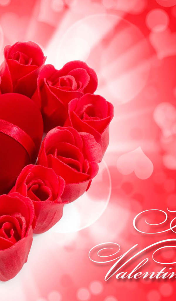 Коробочка с подарком среди роз на День Святого Валентина 14 февраля