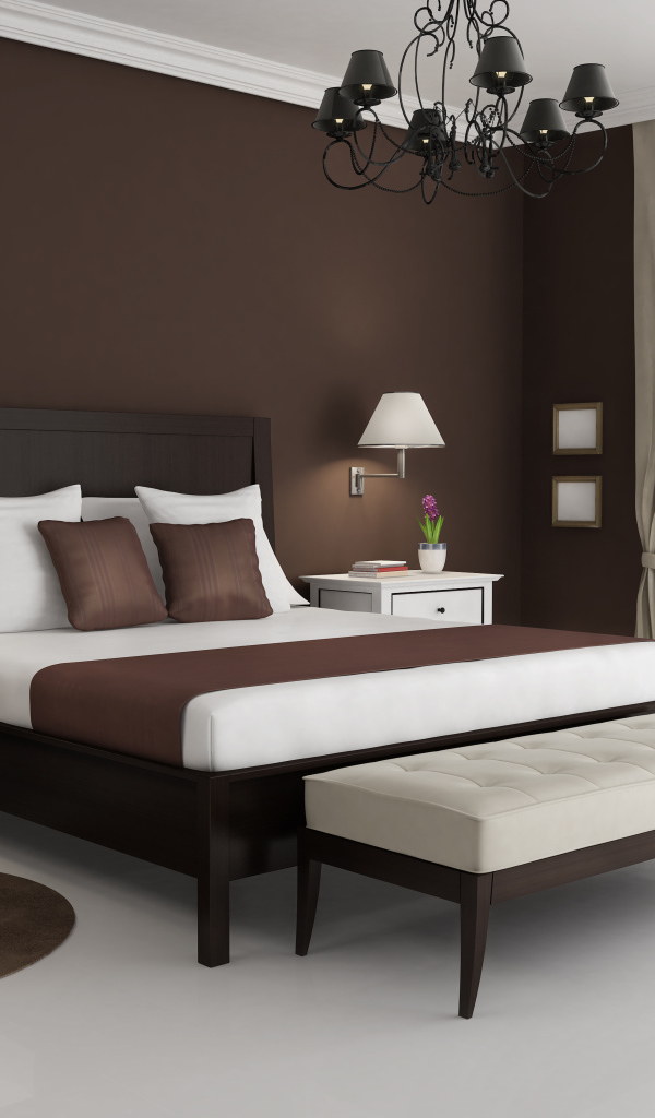 Спальня в белом и коричневом тоне