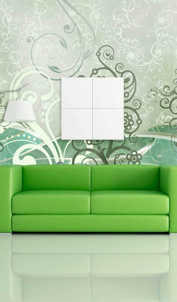Зеленый диван в интерьере