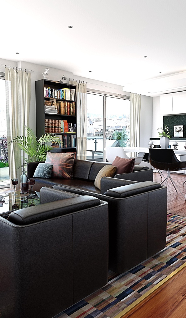 Интерьер комнаты с кухней