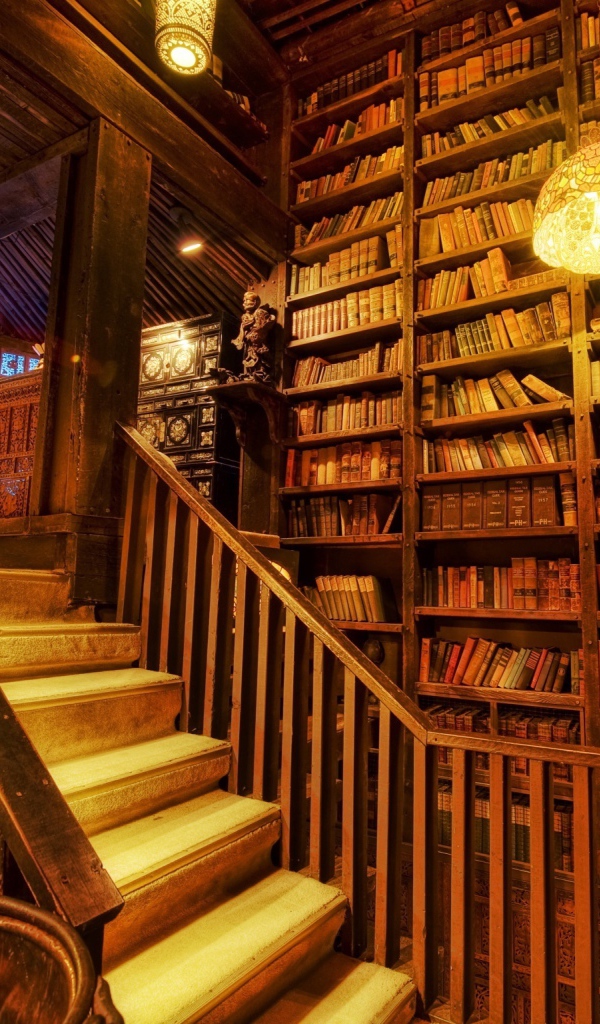 Полки с книгами в библиотеке