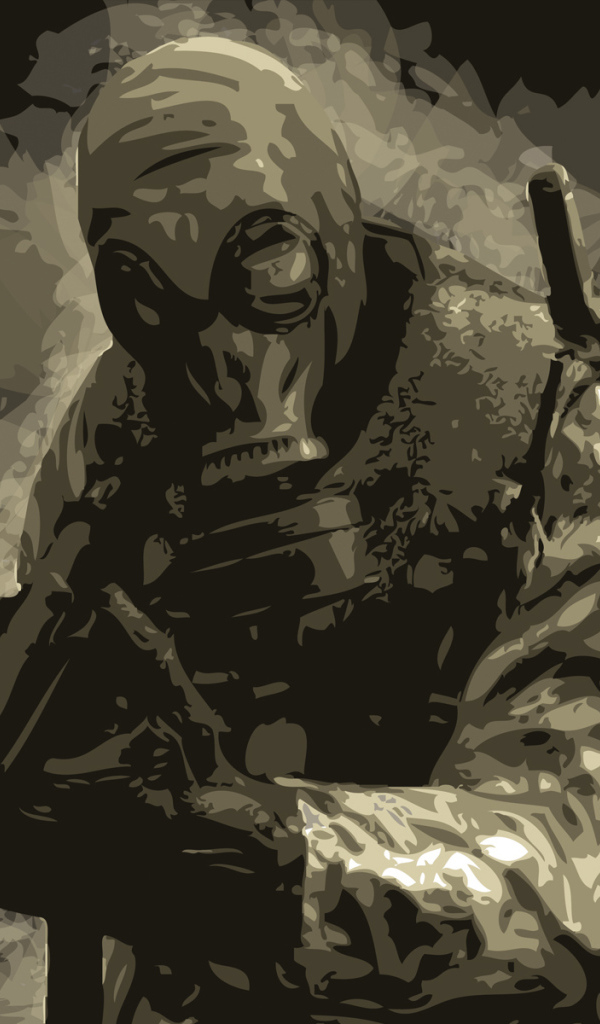 Солдат в противогазе