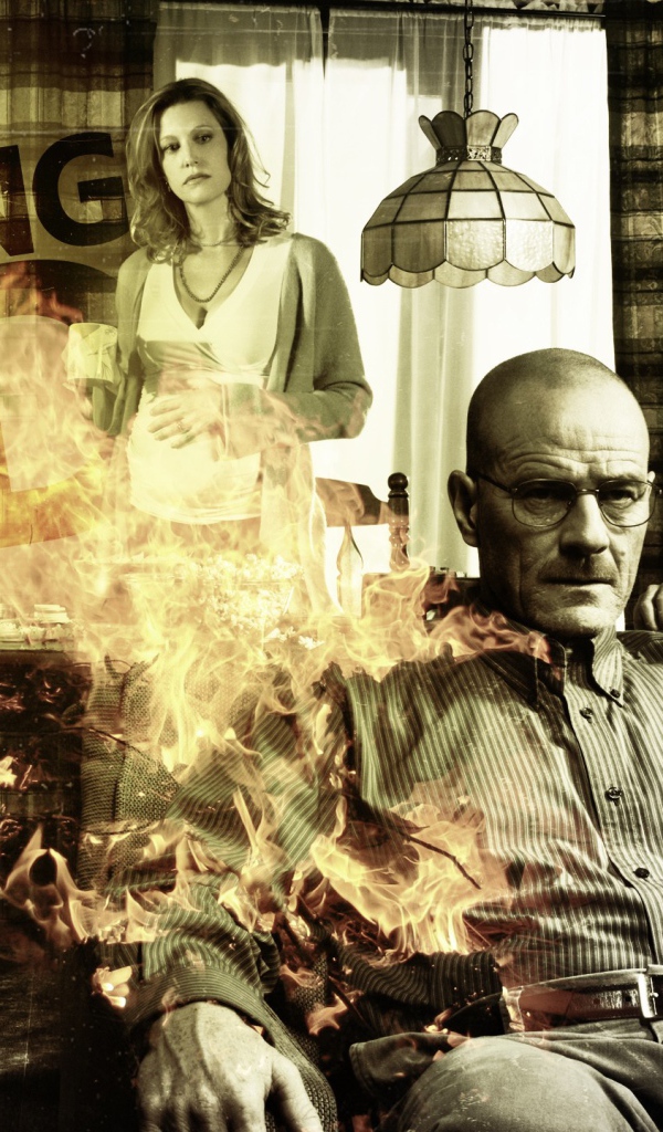 Горящий человек сидит на стуле