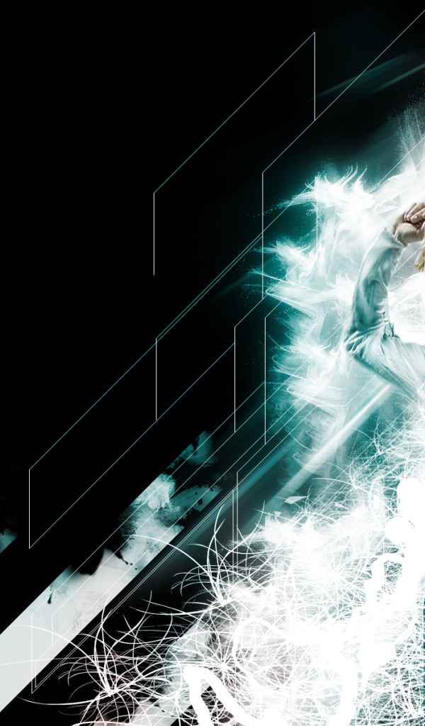 Японка танцует среди волн света