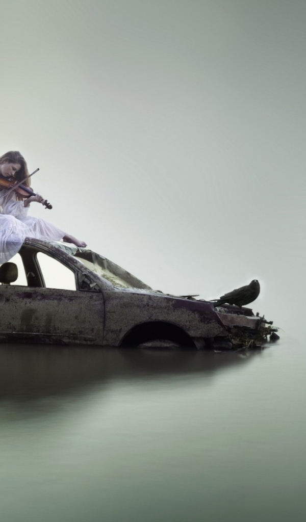 Cкрипачка на затонувшем авто