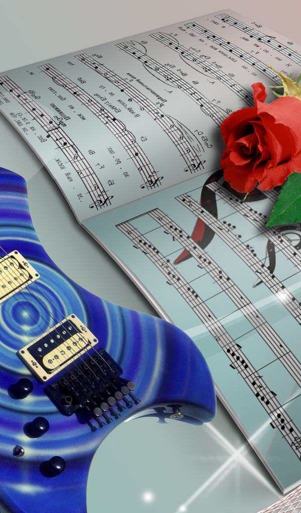 Гитара и роза на нотах
