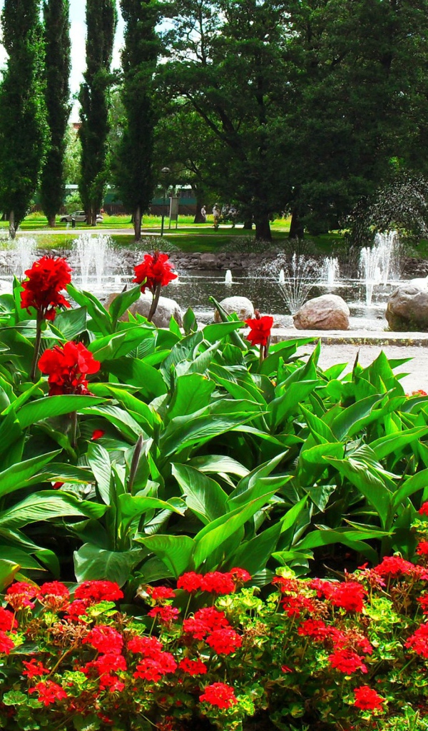 Цветочная клумба у фонтана