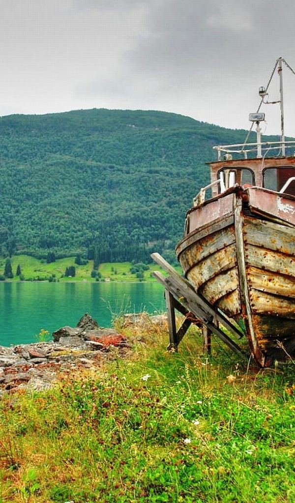 Сарая лодка на берегу