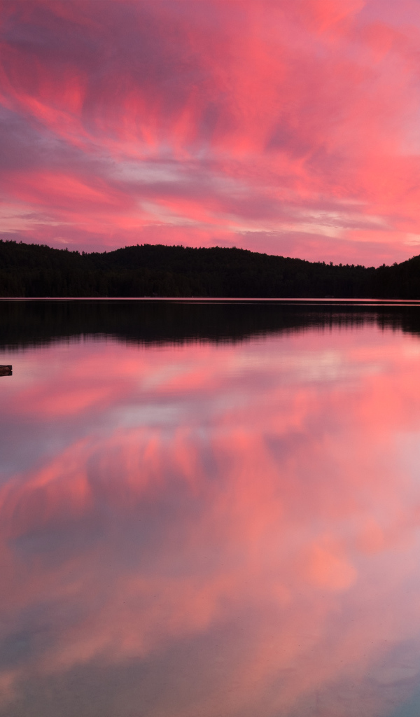 Отражение розового неба в озере