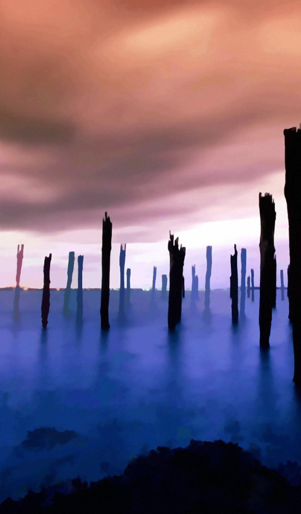 Деревянные сваи на море