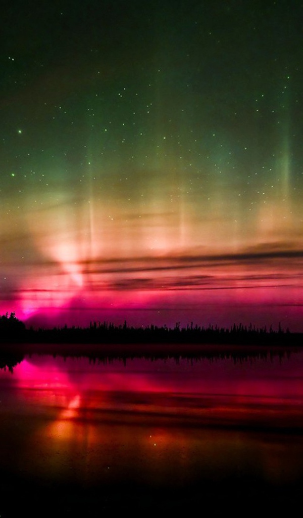 Северное сияние и красный закат