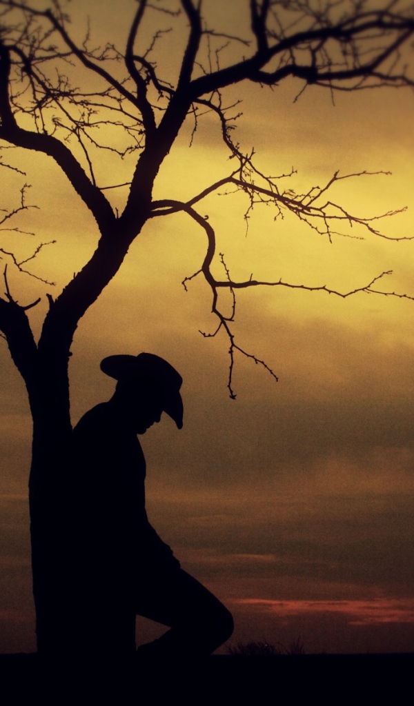 Силуэт человека у дерева