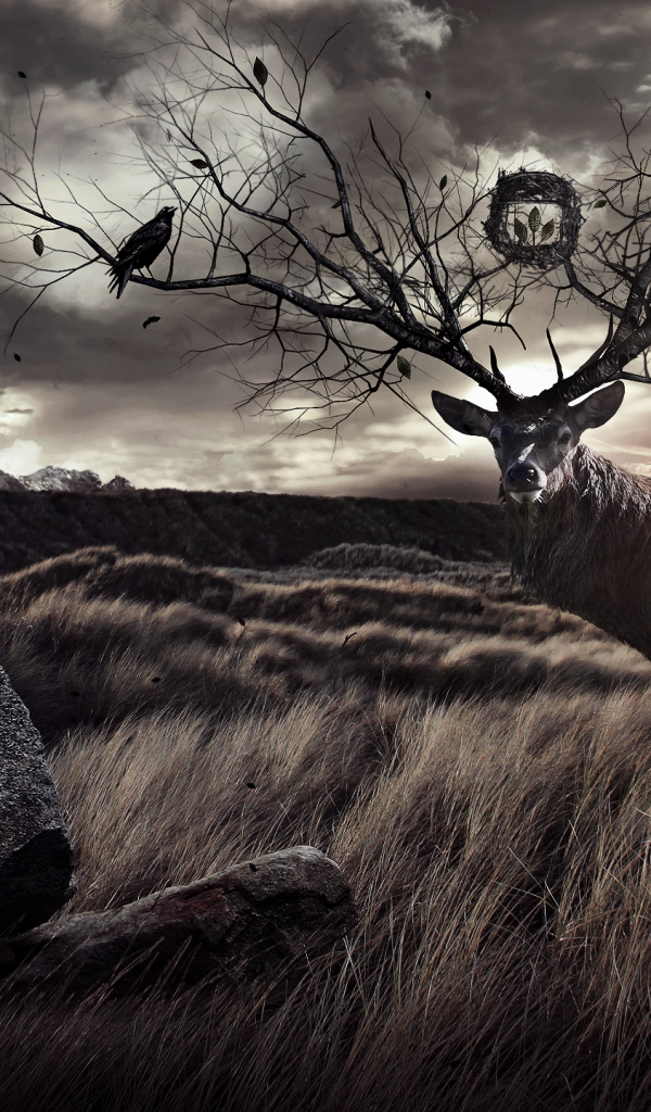 Олень с рогами деревьями