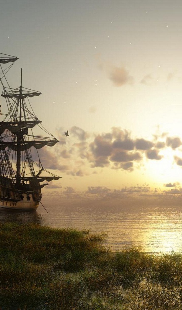 Старинный корабль у берега