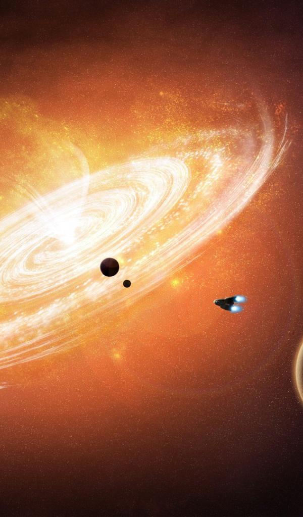 Космический корабль летит к галактике