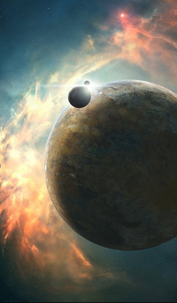 Планета на фоне туманности