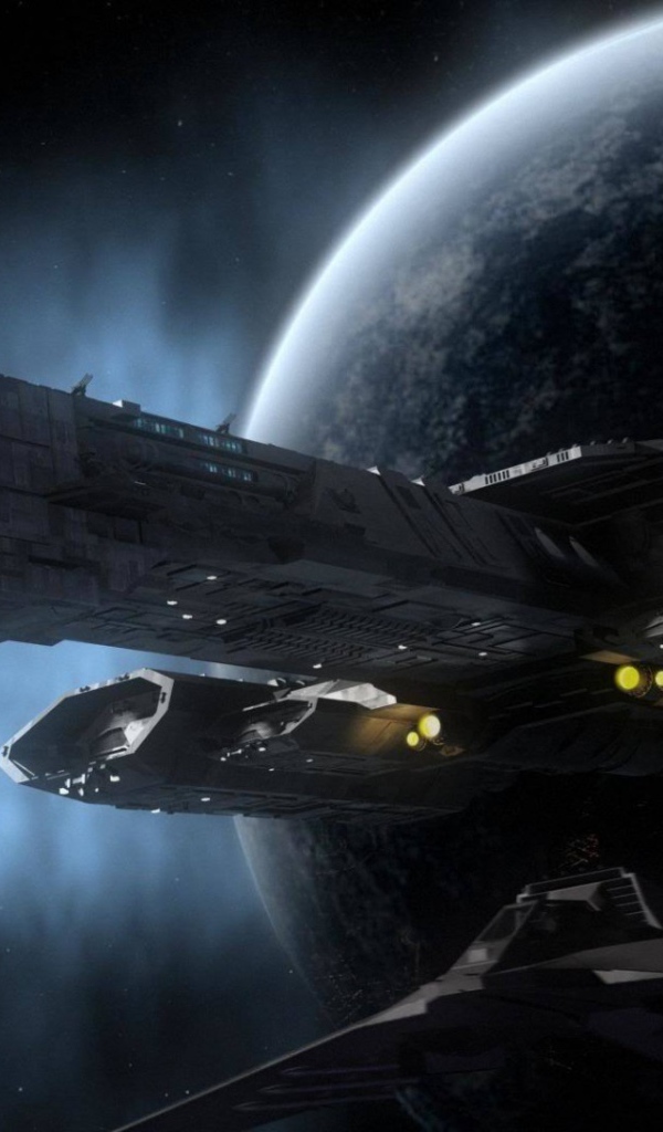 Корабль на фоне планеты