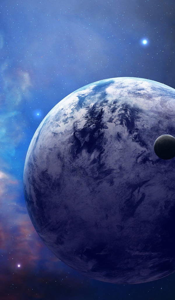 Планета со спутником в космосе