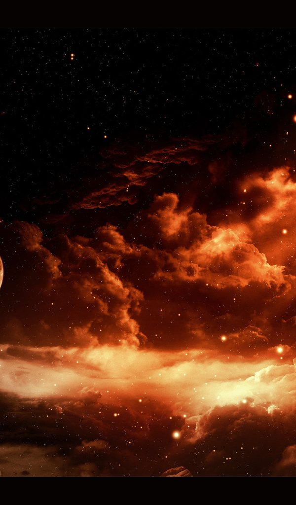 Луна и звезды в облаках