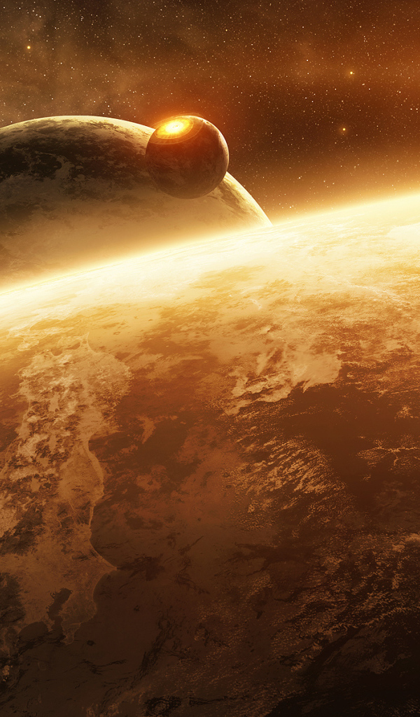 Поверхность планеты и солнце