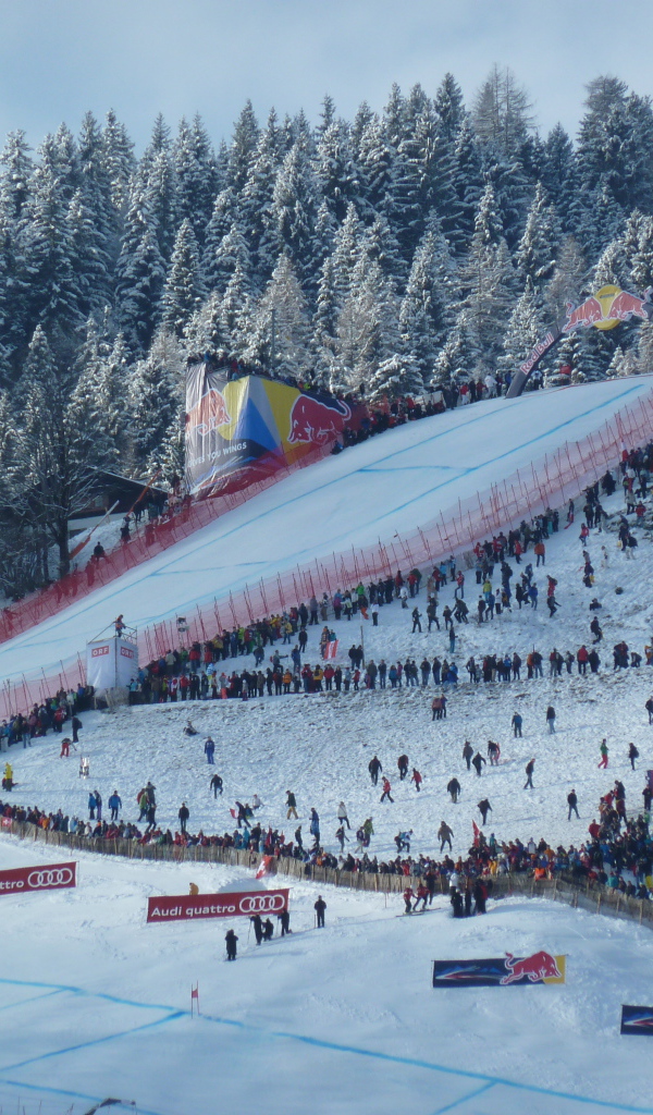 Спуск на лыжах на курорте Китцбюэль, Австрия