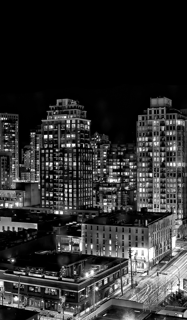 Ночь в городе Ванкувер, Британская Колумбия, Канада