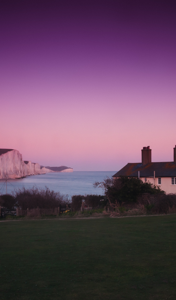 Парк Севен Систерс Кантри в Англии, после заката солнца