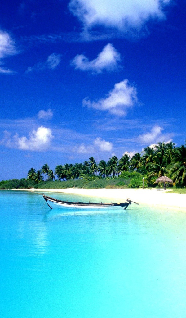 Белая лодка на лазурной воде в Гоа