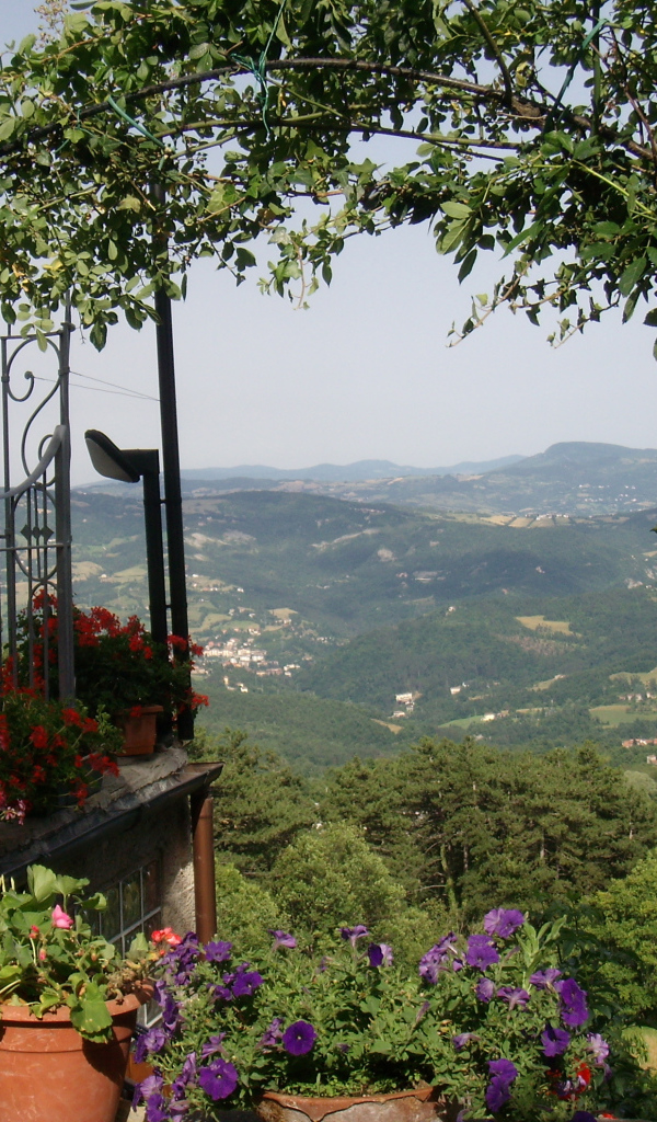 Сад с видом на горы на курорте в Монтекатини Терме, Италия