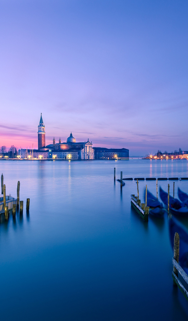 Glow of evening lights in Venice, Italy